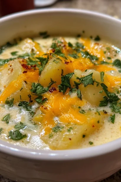 Cozy Hearty Cheddar Garlic Herb Potato Soup Recipe