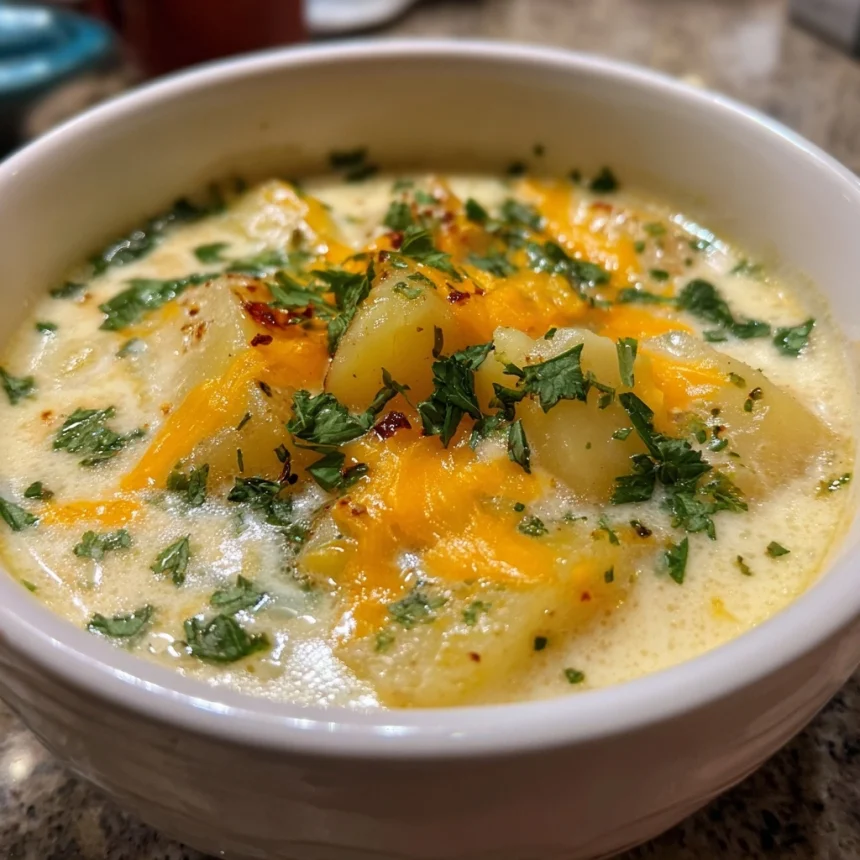 Cozy Hearty Cheddar Garlic Herb Potato Soup Recipe