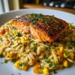 Creamed Corn Orzo with Salmon