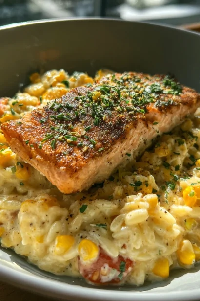Creamed Corn Orzo with Salmon – A Comforting Delight
