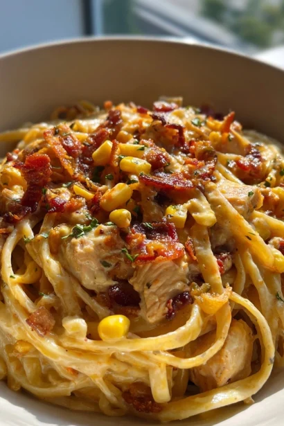 Creamy Chicken and Corn Pasta with Bacon