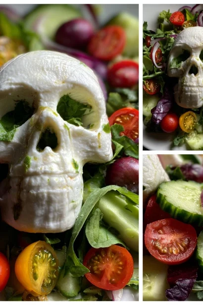 Creepy Skull Mozzarella Halloween Salad