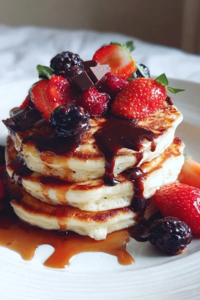 Fluffy Greek Yoghurt and Mixed Berry Choc Chip Pancakes