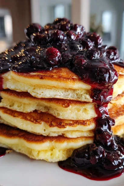 Fluffy Lemon Ricotta Pancakes with Blueberry Sauce
