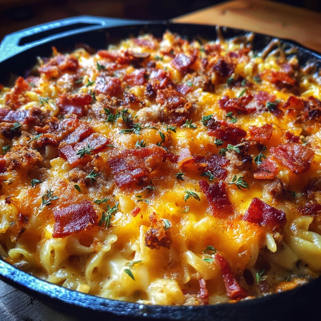 Bacon Cheeseburger Ramen Noodle Bake