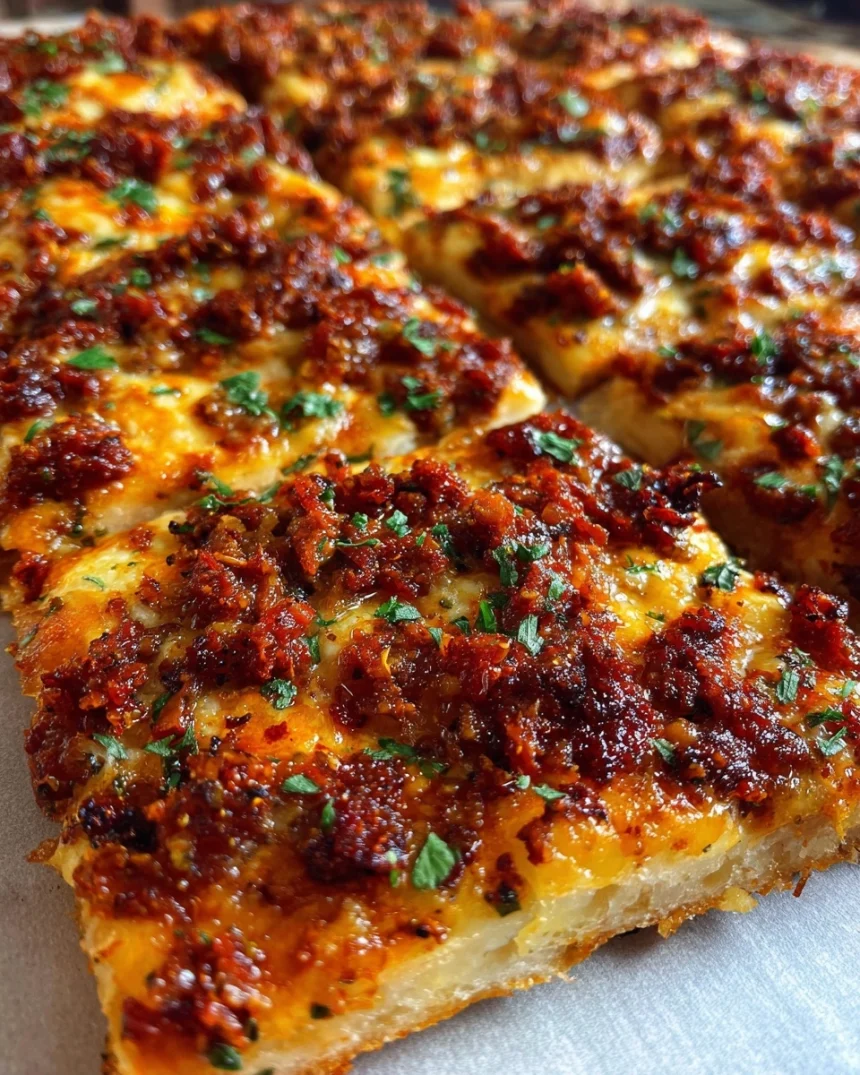 Keto Sheet Pan Pizza with Chorizo Toppings