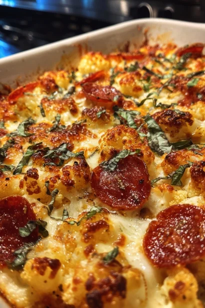 Roasted Cauliflower Pizza Casserole (Low Carb Dinner)
