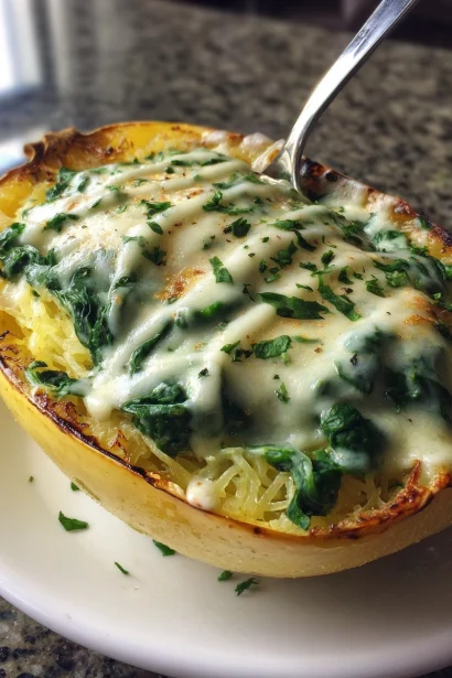 Spinach-Stuffed Spaghetti Squash with Parmesan Cream Sauce is a must-try delight!
