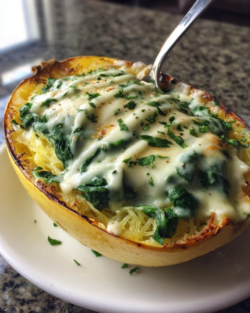 Spinach-Stuffed Spaghetti Squash with Parmesan Cream Sauce is a must-try delight!