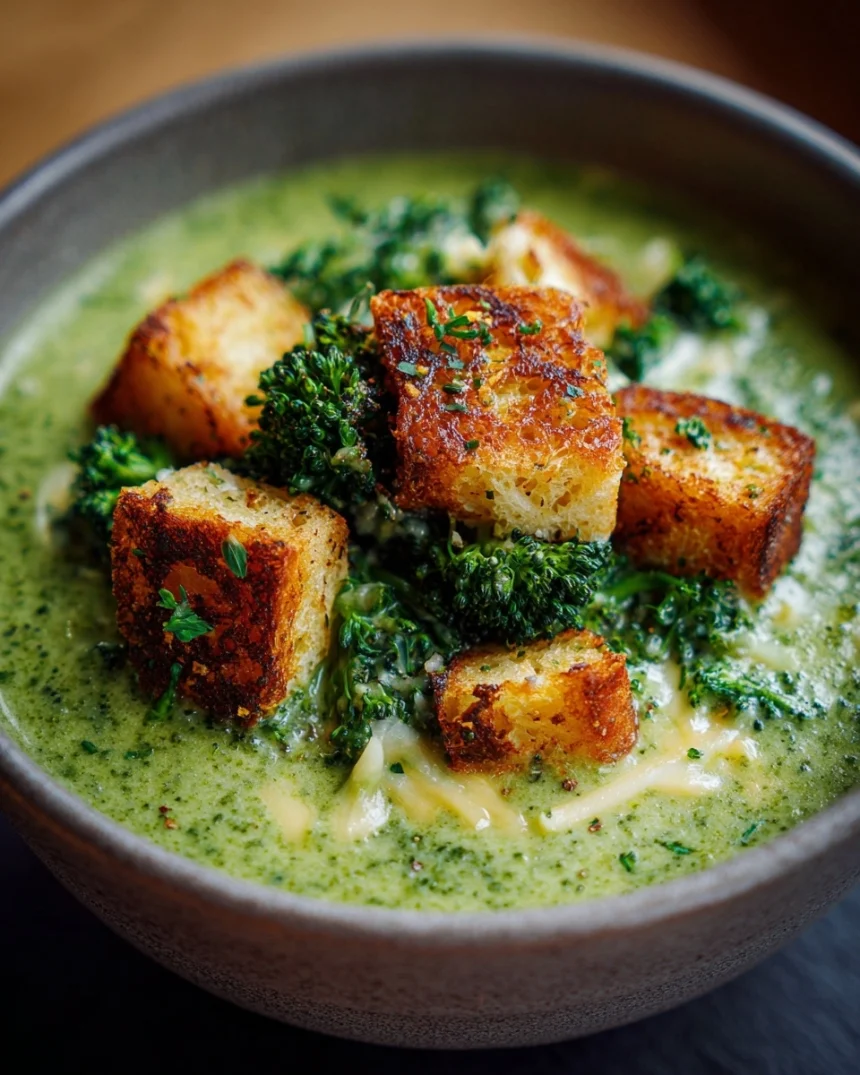 Cozy Night In: Roasted Broccoli Soup with Cheddar Croutons