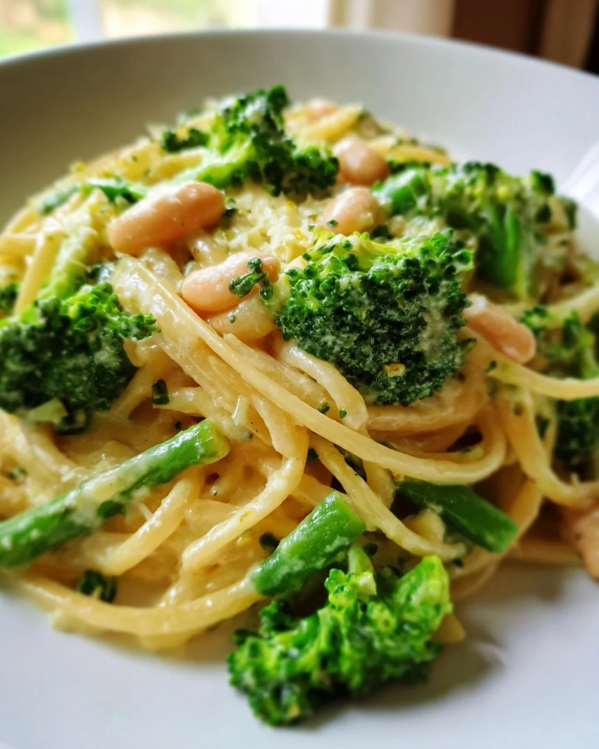 Vegan Alfredo Pasta | Creamy Broccoli + Beans, No Dairy