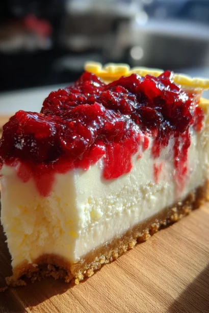 Christmas Cheesecake with Cranberry Jam and White Chocolate Mousse