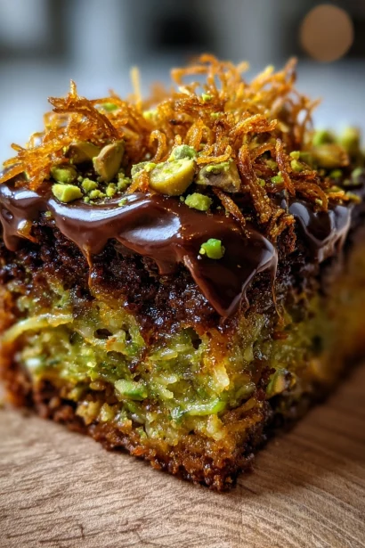 Dubai Chocolate Earthquake Cake with Pistachio & Kataifi Crunch