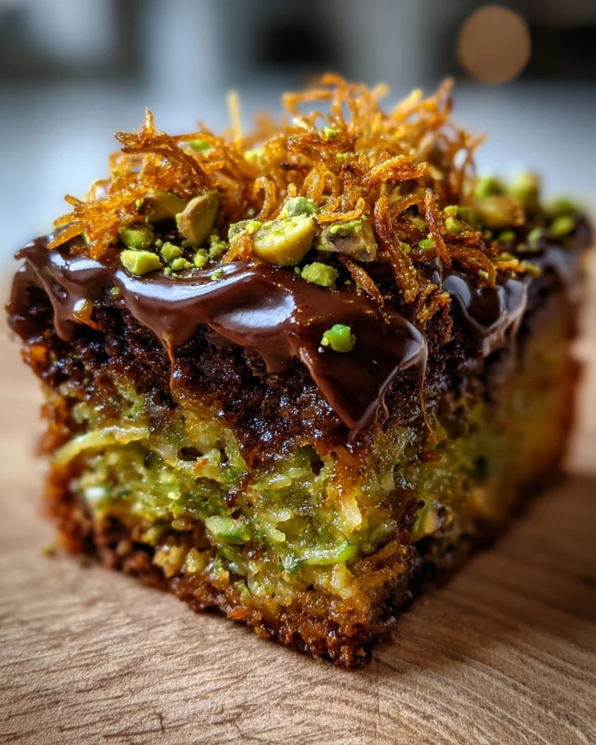 Dubai Chocolate Earthquake Cake with Pistachio & Kataifi Crunch