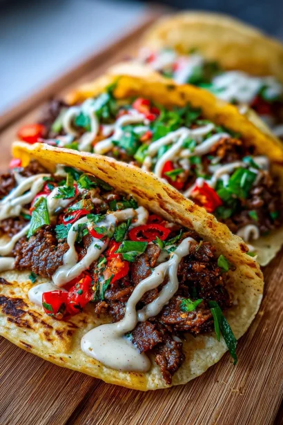 Dubai-Spiced Smash Burger Tacos with Tahini Drizzle 🌮