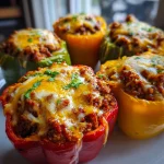 Ground Beef Stuffed Peppers with Melted Cheese (High Protein!)