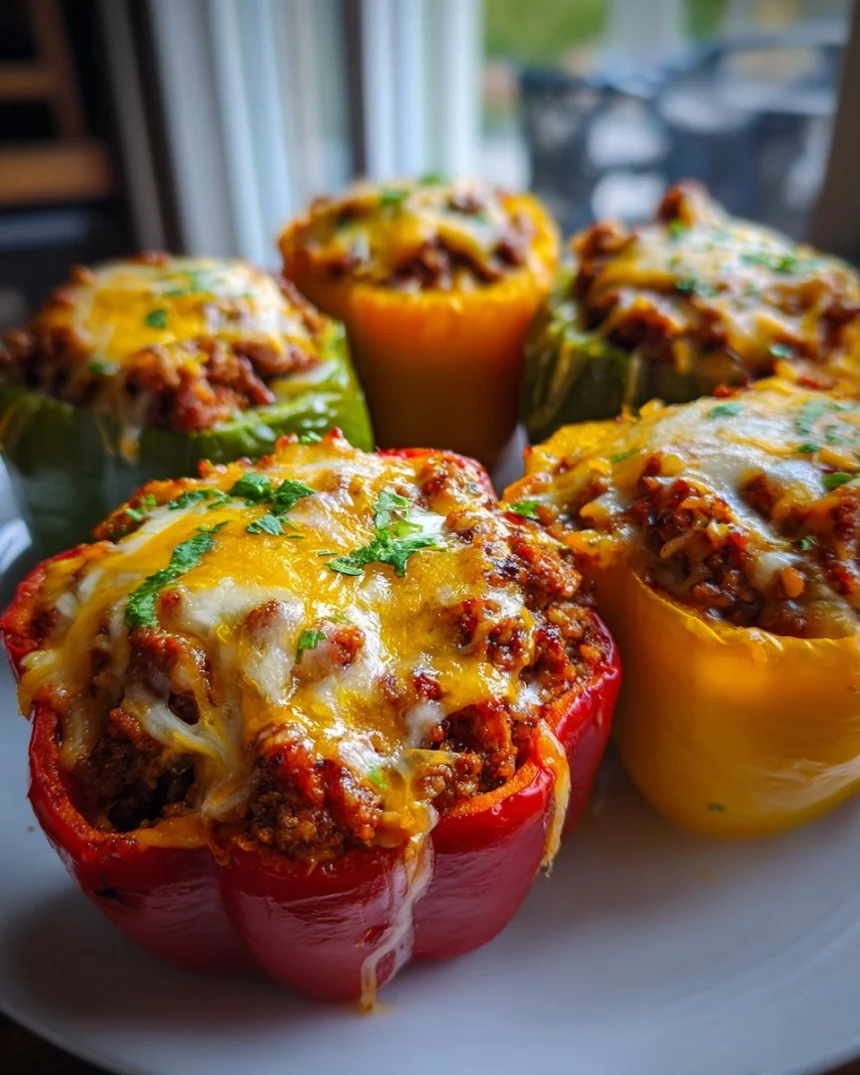 Ground Beef Stuffed Peppers with Melted Cheese (High Protein!)
