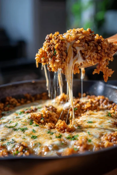 One-Pan Cheesy Ground Beef & Rice Skillet (Dinner in 25 Minutes)