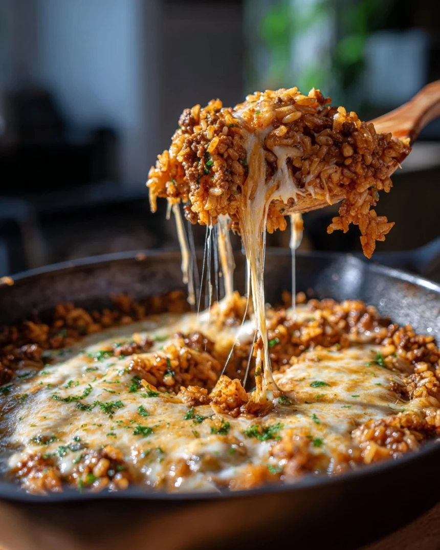 One-Pan Cheesy Ground Beef & Rice Skillet (Dinner in 25 Minutes)