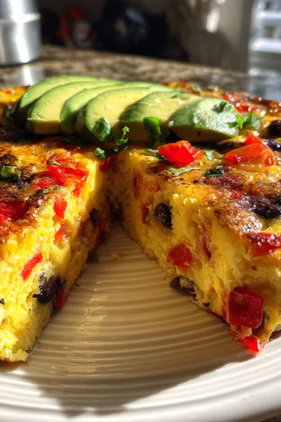 Southwest Breakfast Frittata with Black Beans, Peppers & Avocado
