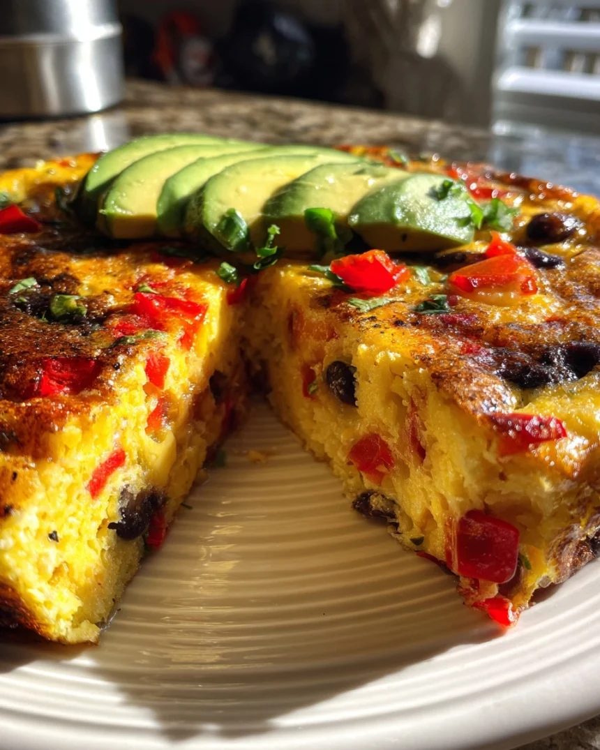 Southwest Breakfast Frittata with Black Beans, Peppers & Avocado