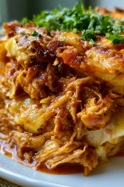 One-Pan Pulled Chicken Enchilada Pie