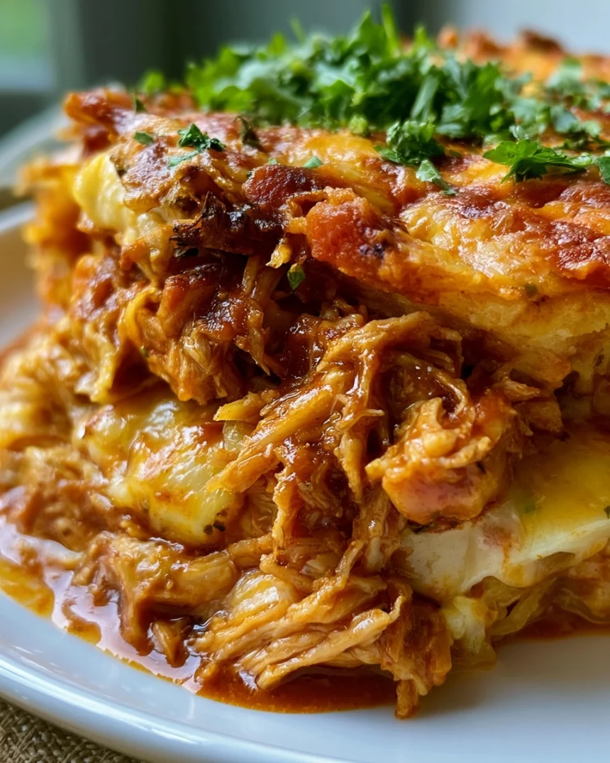 One-Pan Pulled Chicken Enchilada Pie